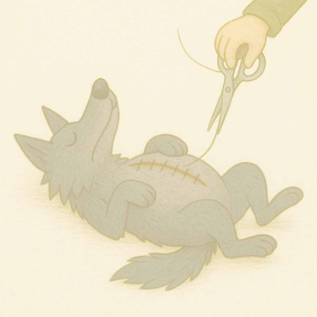 石を詰めてオオカミ退治